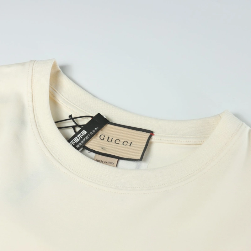 高仿Gucci*437809玫瑰金刺繡T恤米色