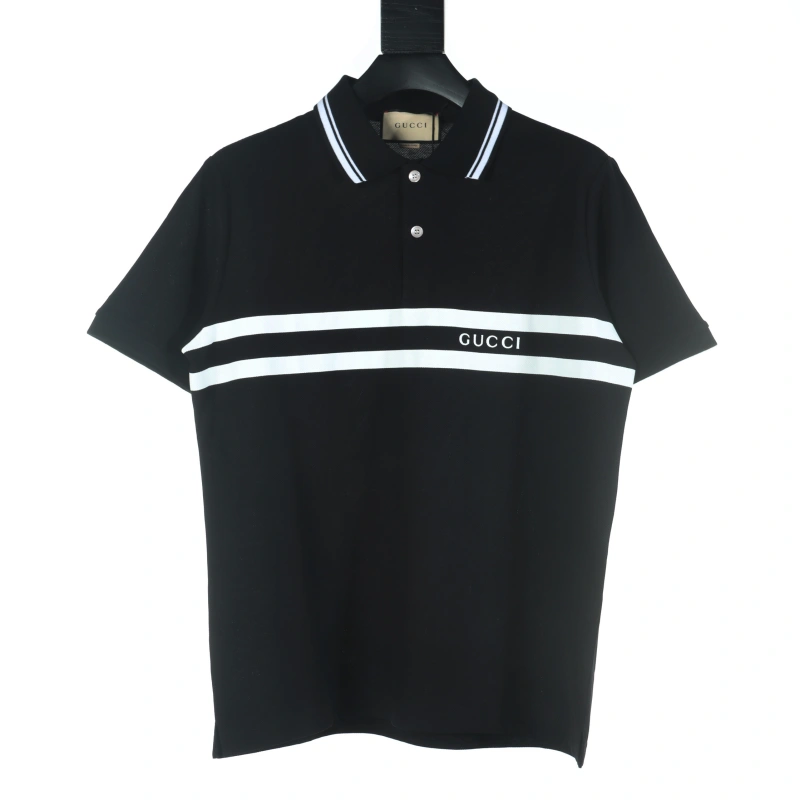高仿Gucci*SS24系列788016條紋休閒POLO衫黑色