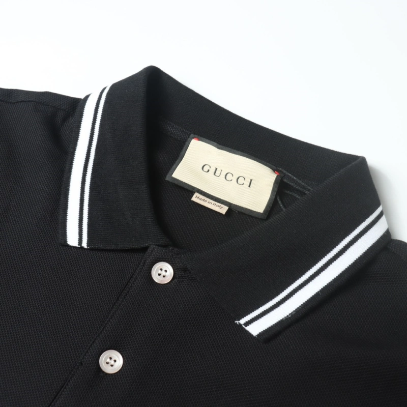 高仿Gucci*SS24系列788016條紋休閒POLO衫黑色