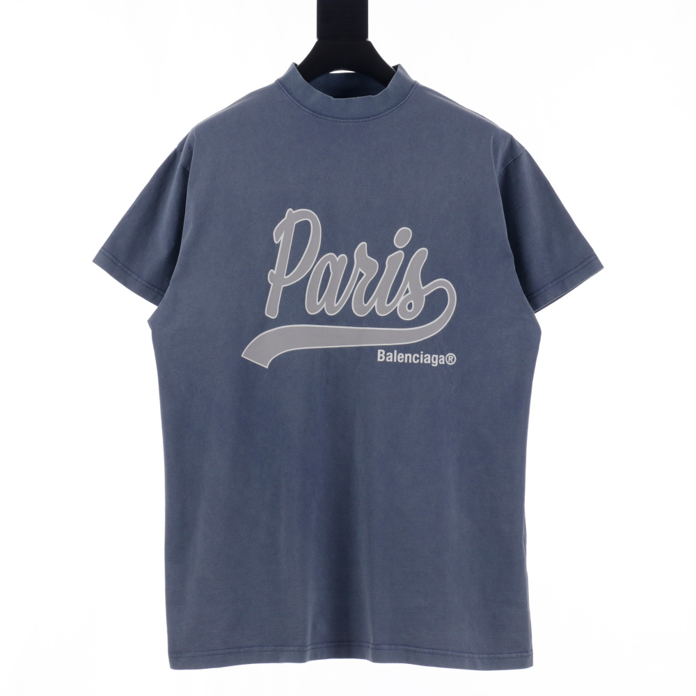 高仿Balenciaga*FW24系列787349霧霾藍Paris短袖T恤