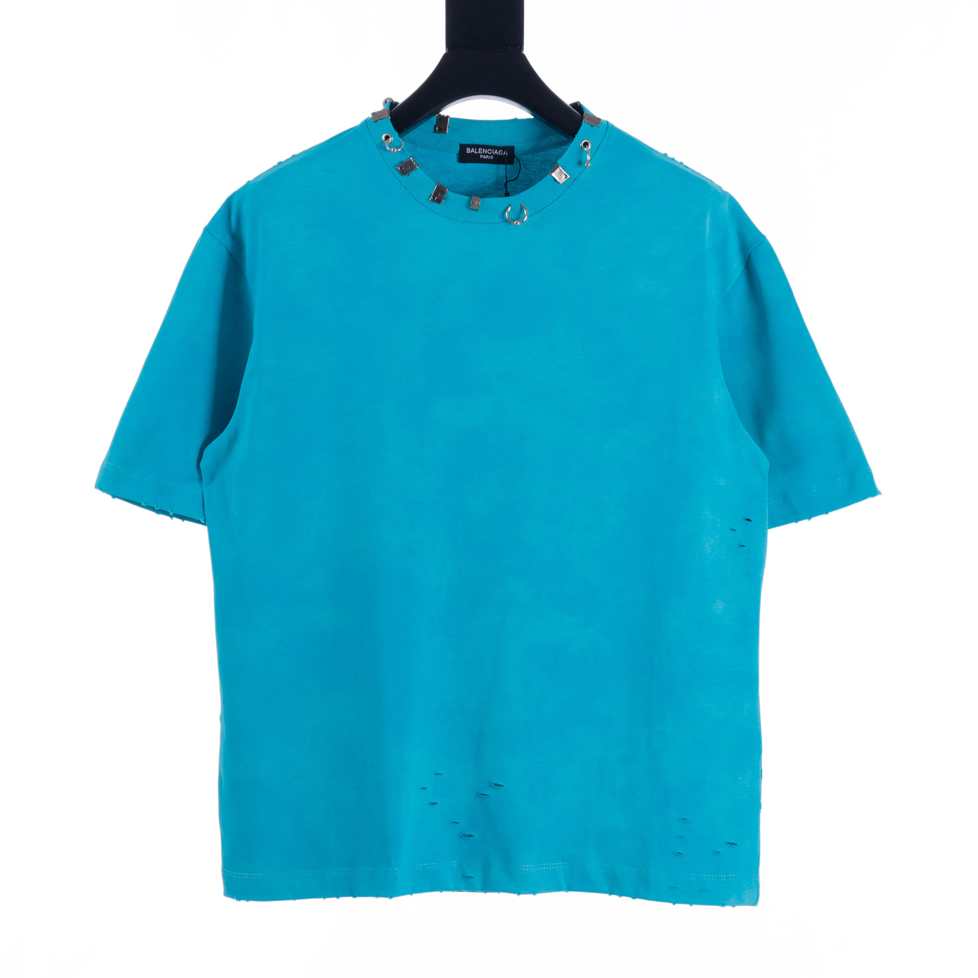 高仿Balenciaga*SS23系列761460鉚釘穿刺短袖藍色