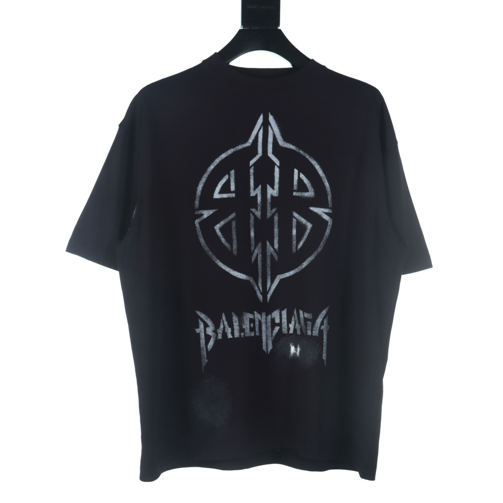 高仿Balenciaga*SS24系列790375裂紋印花T恤黑色