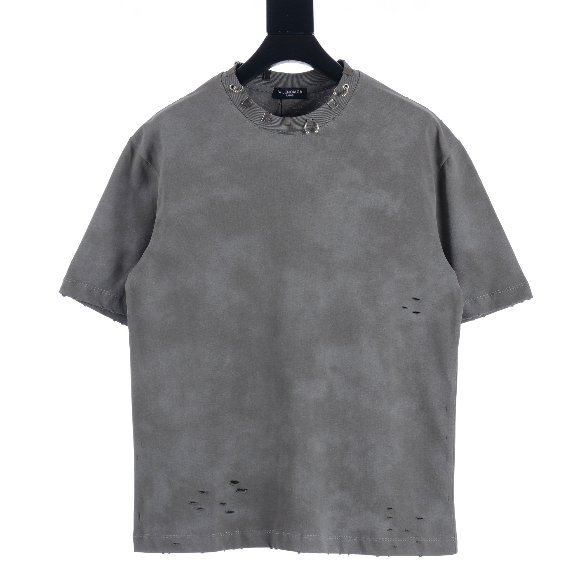 高仿Balenciaga*SS23系列761460鉚釘穿刺短袖灰色