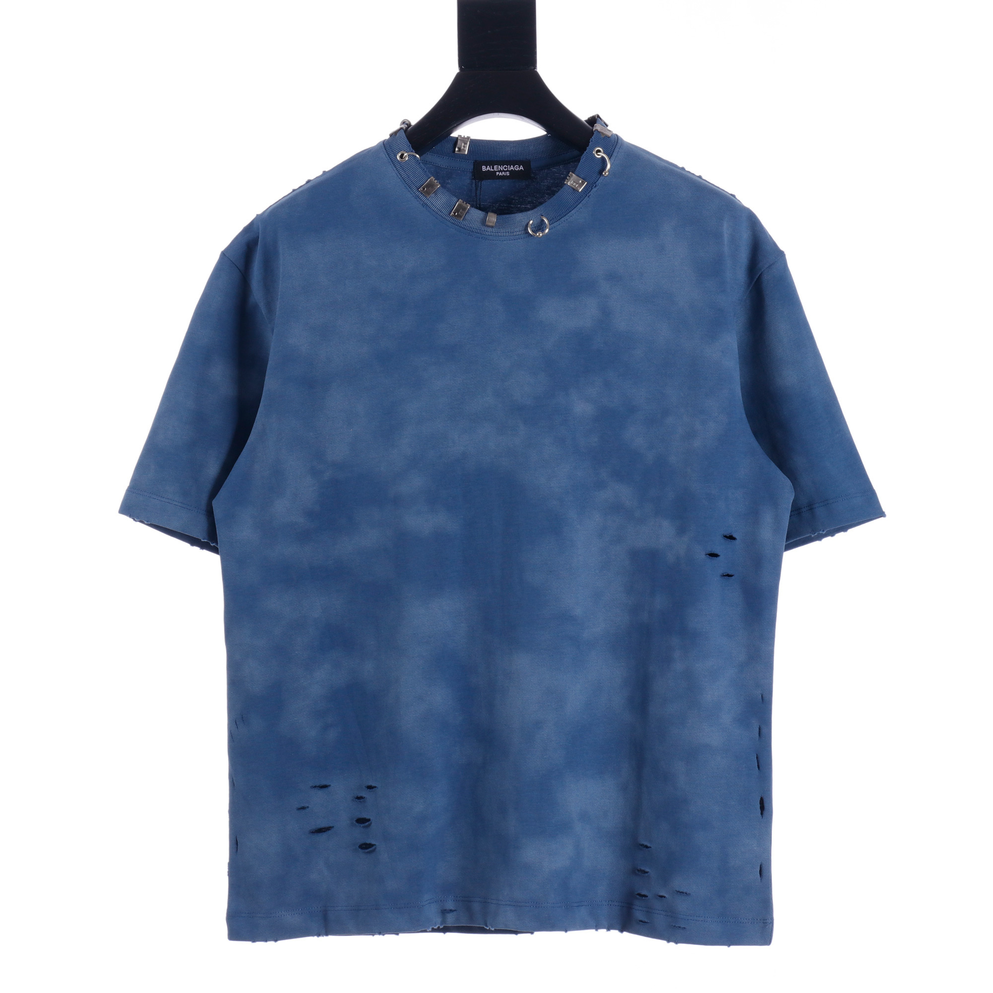 高仿Balenciaga*SS23系列761460鉚釘穿刺短袖藏藍色
