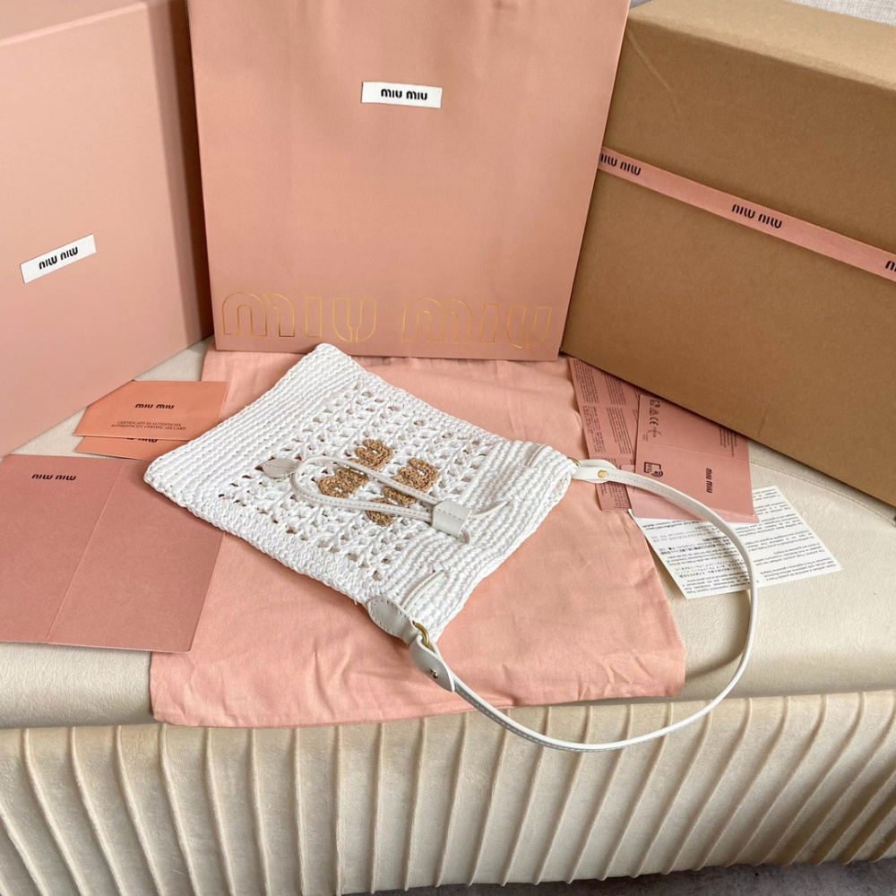 高仿miumiu繆繆*5ND016福袋編織包白色免檢版