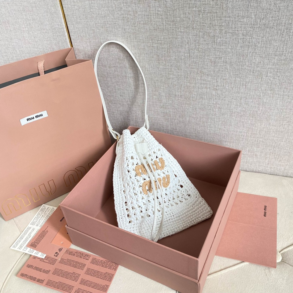高仿miumiu繆繆*5ND016福袋編織包白色免檢版