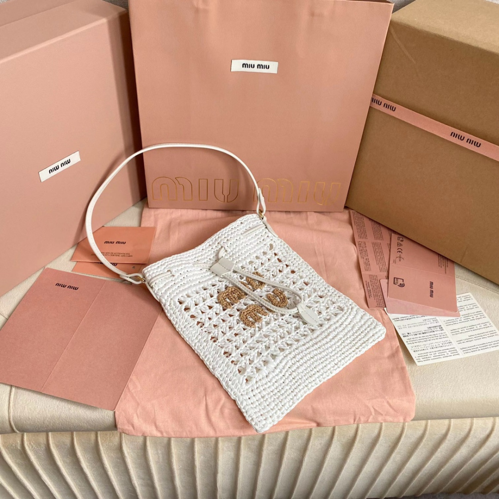 高仿miumiu繆繆*5ND016福袋編織包白色免檢版