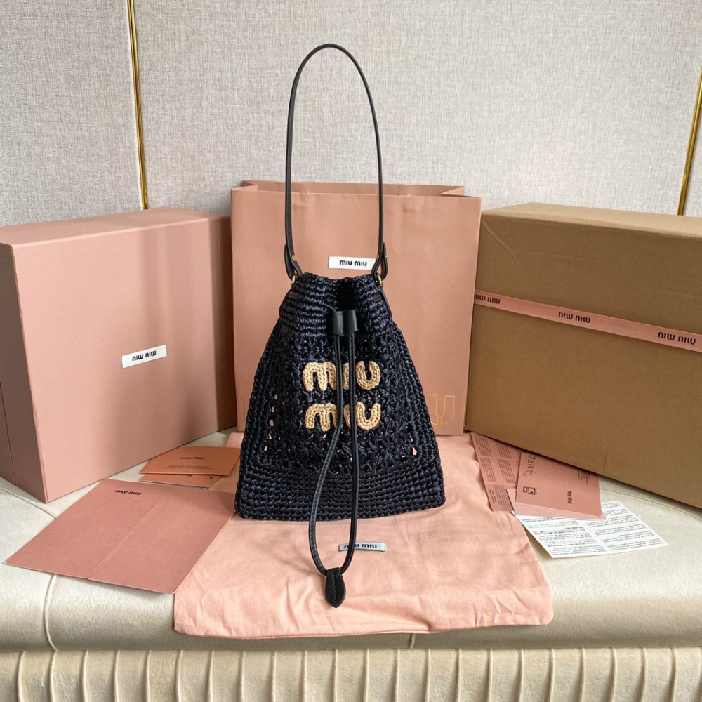 高仿miumiu繆繆*5ND016福袋編織包黑色免檢版