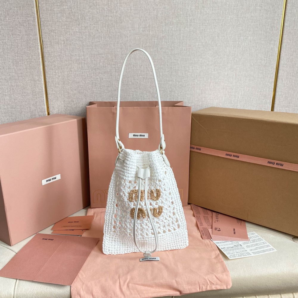 高仿miumiu繆繆*5ND016福袋編織包白色免檢版