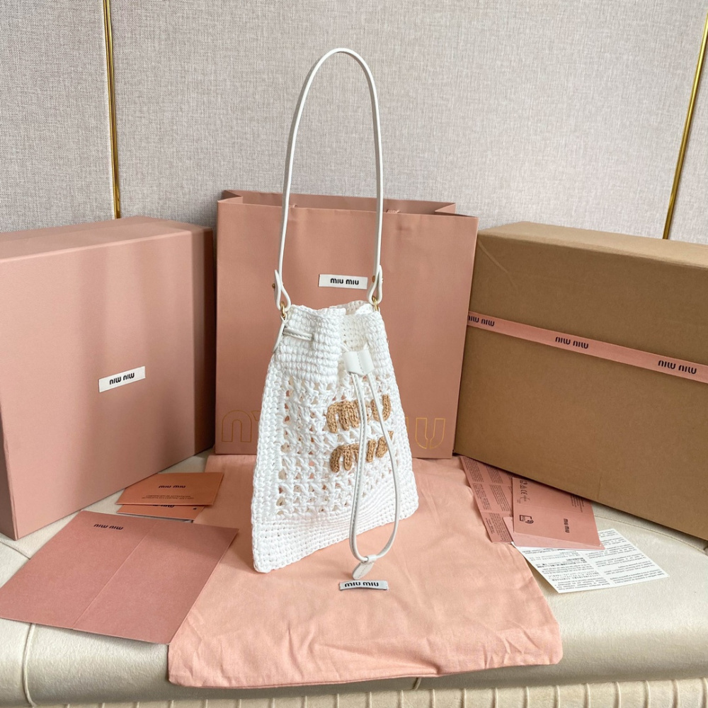 高仿miumiu繆繆*5ND016福袋編織包白色免檢版