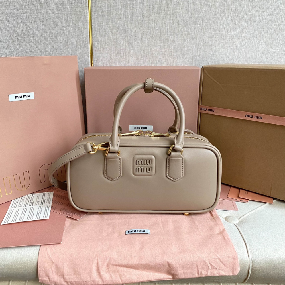 高仿miumiu繆繆*5BB148保齡球包袋灰褐色免檢版