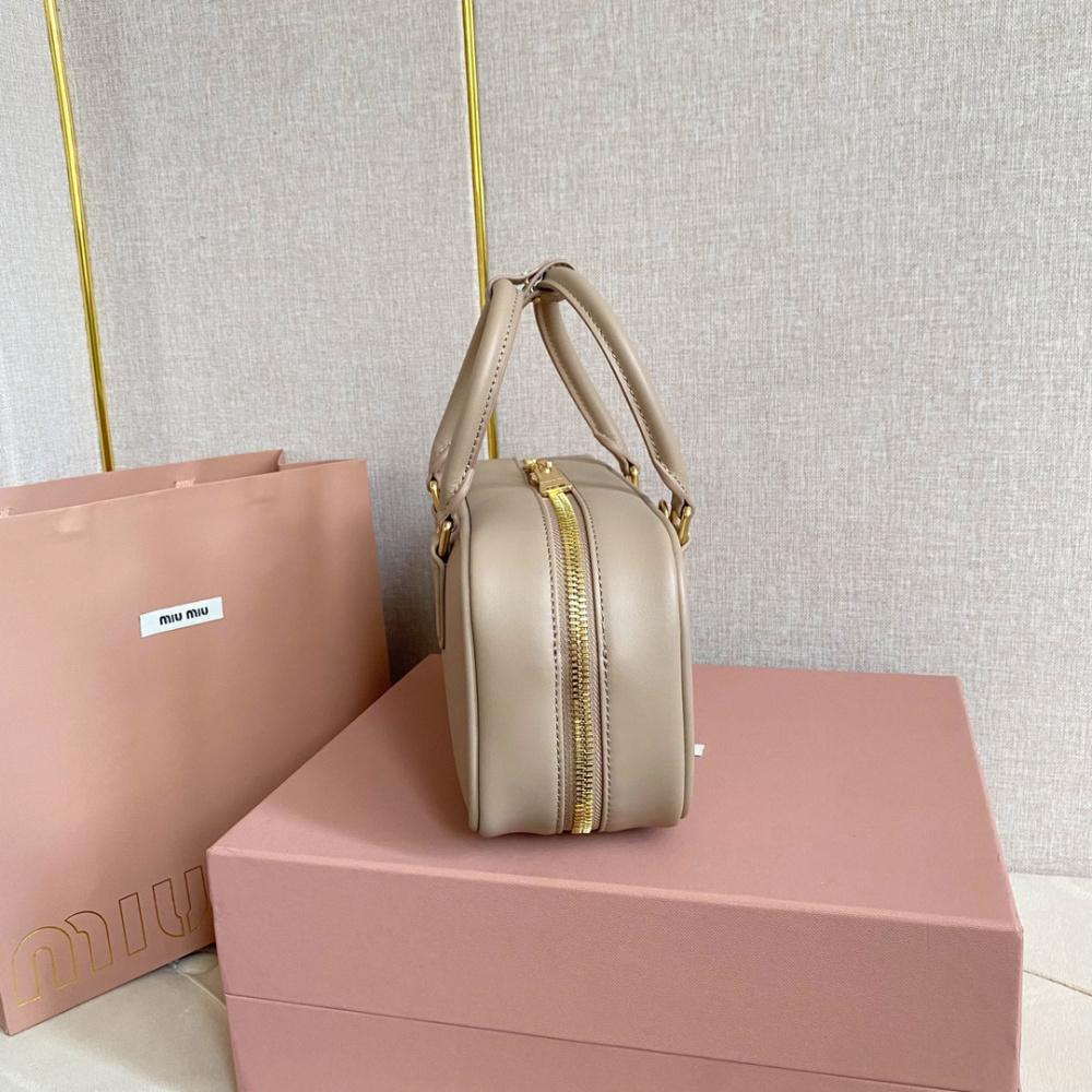 高仿miumiu繆繆*5BB148保齡球包袋灰褐色免檢版