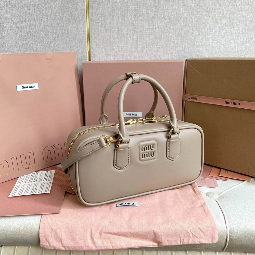 高仿miumiu繆繆*5BB148保齡球包袋灰褐色免檢版