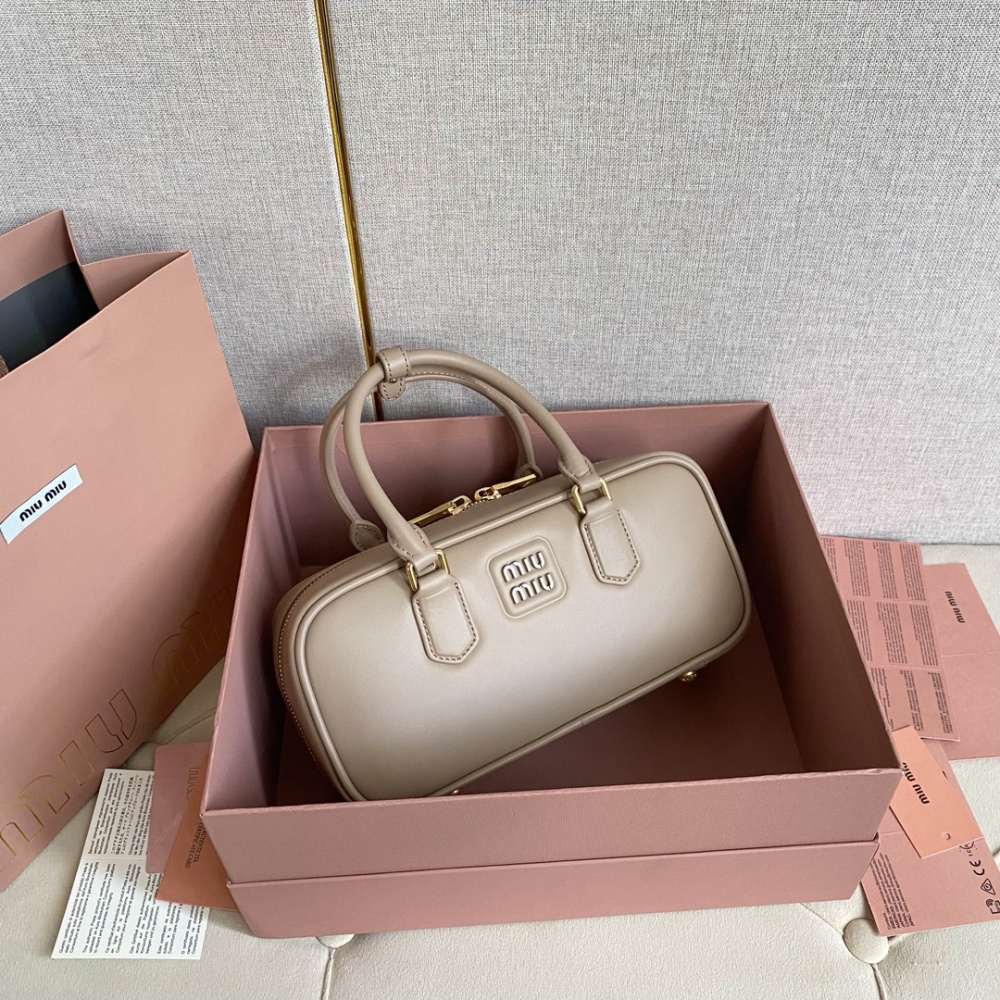 高仿miumiu繆繆*5BB148保齡球包袋灰褐色免檢版