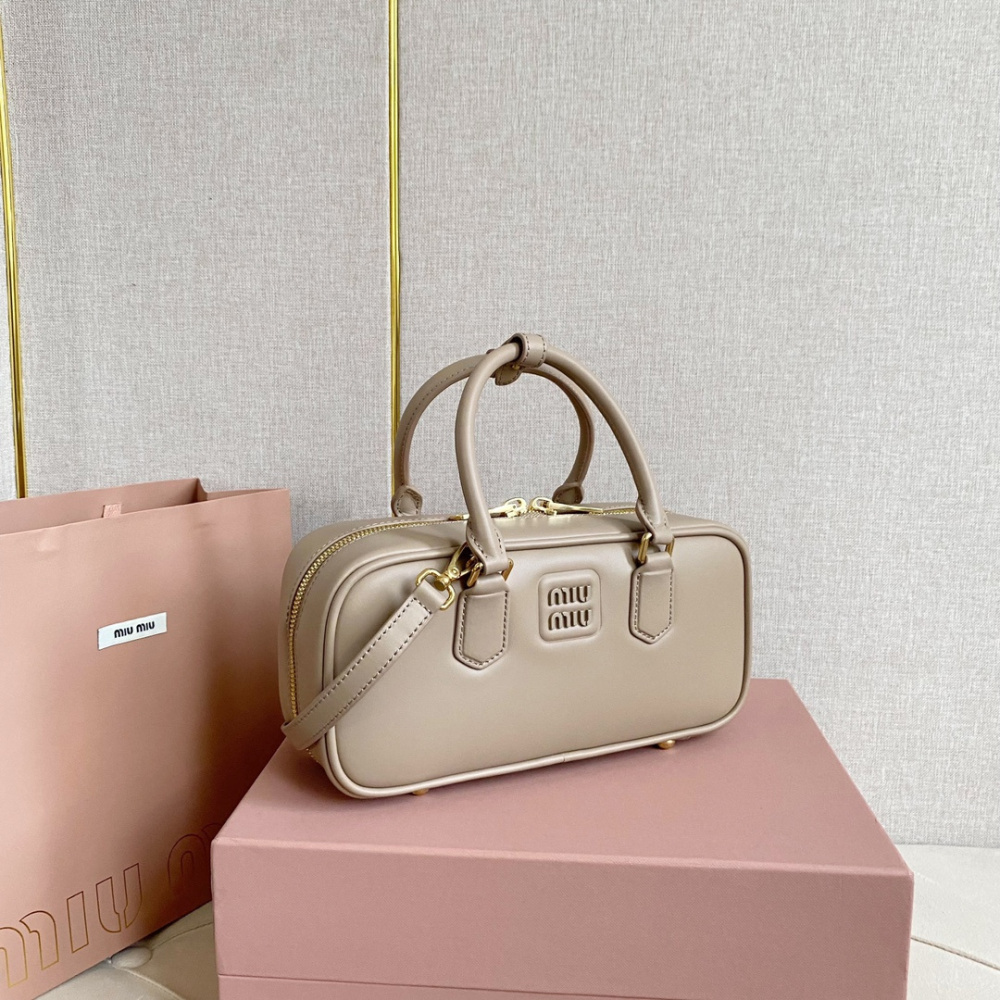 高仿miumiu繆繆*5BB148保齡球包袋灰褐色免檢版