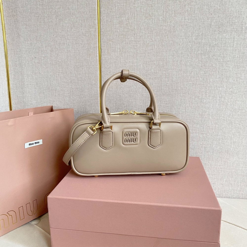 高仿miumiu繆繆*5BB148保齡球包袋灰褐色免檢版