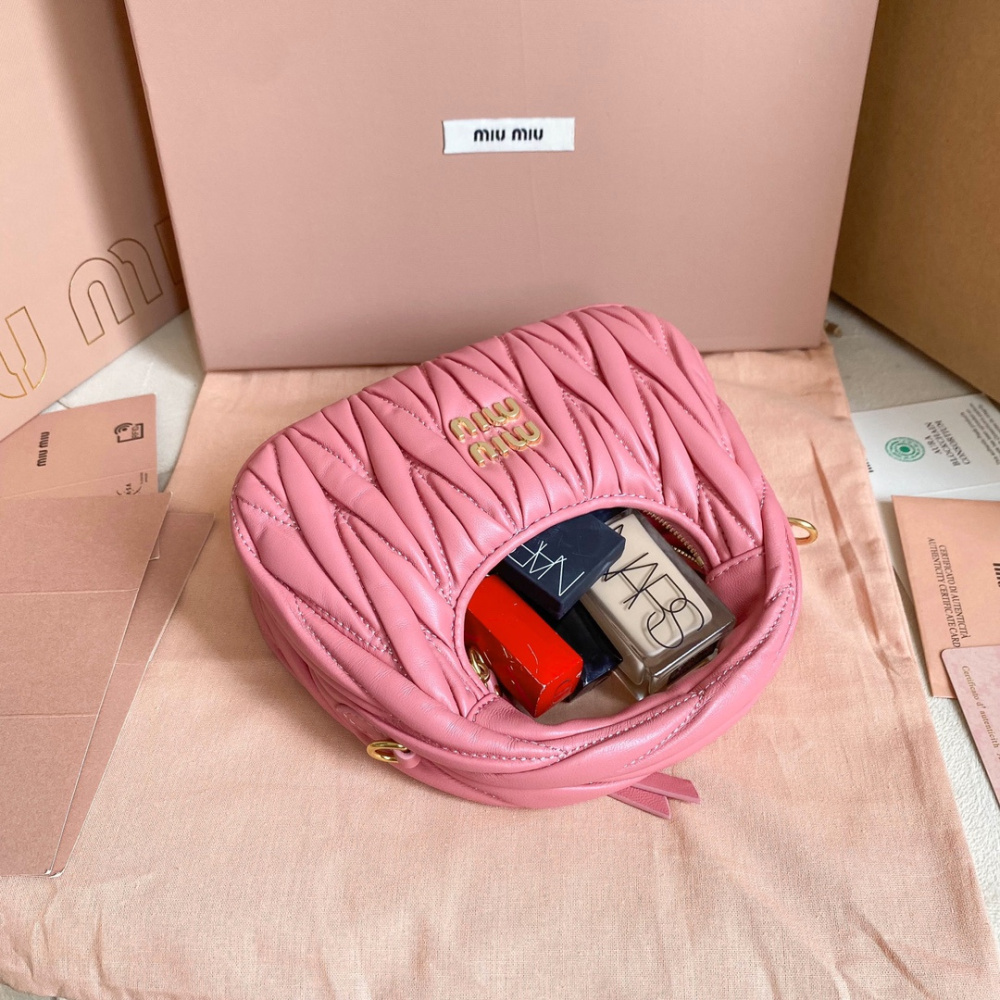 高仿miumiu繆繆*5BP078Mini單肩包海棠粉免檢版