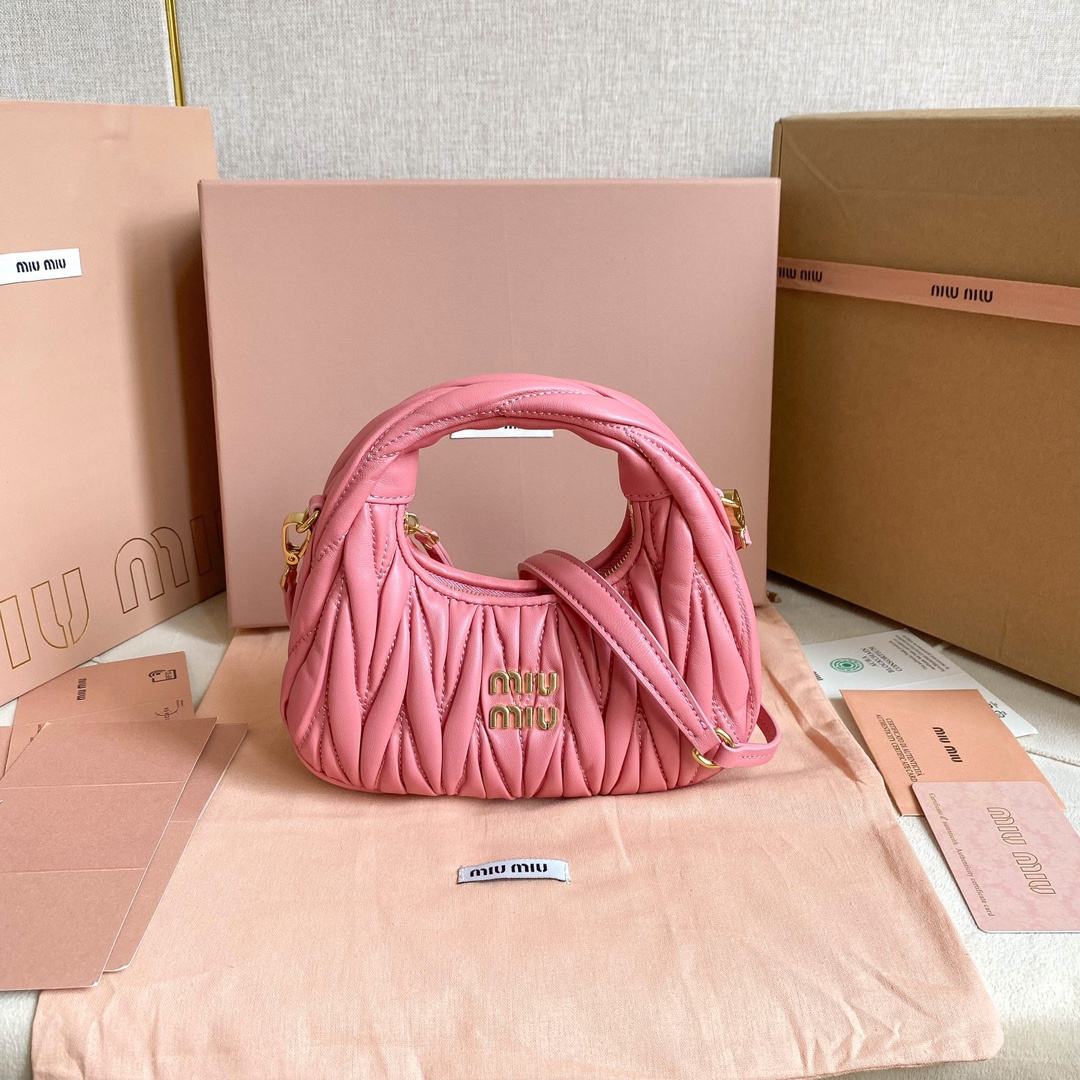 高仿miumiu繆繆*5BP078Mini單肩包海棠粉免檢版