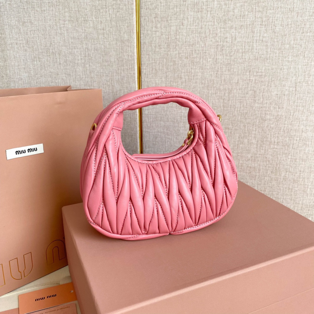 高仿miumiu繆繆*5BP078Mini單肩包海棠粉免檢版