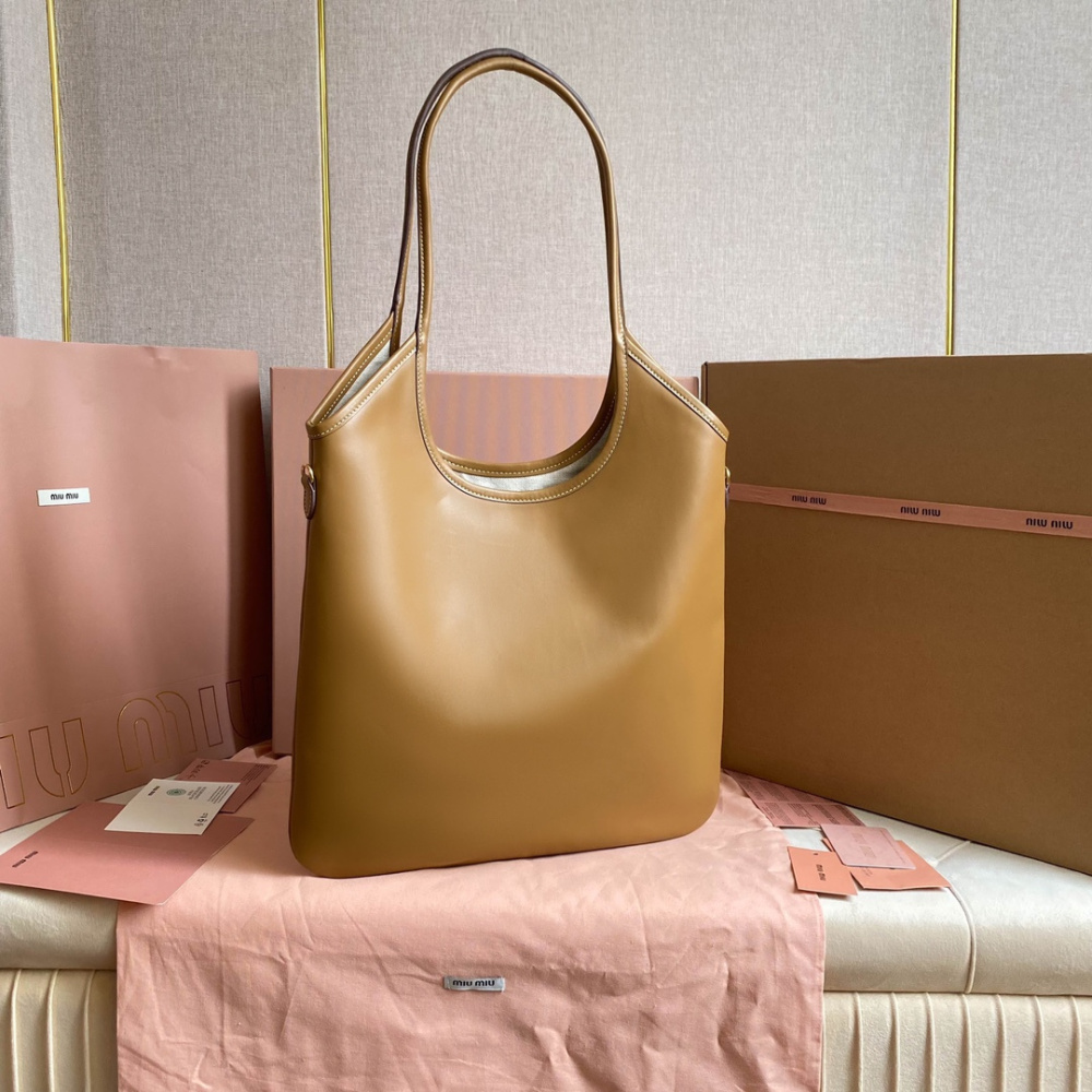 高仿miumiu繆繆*IVY系列5BG231限定款Tote包焦糖色免檢版