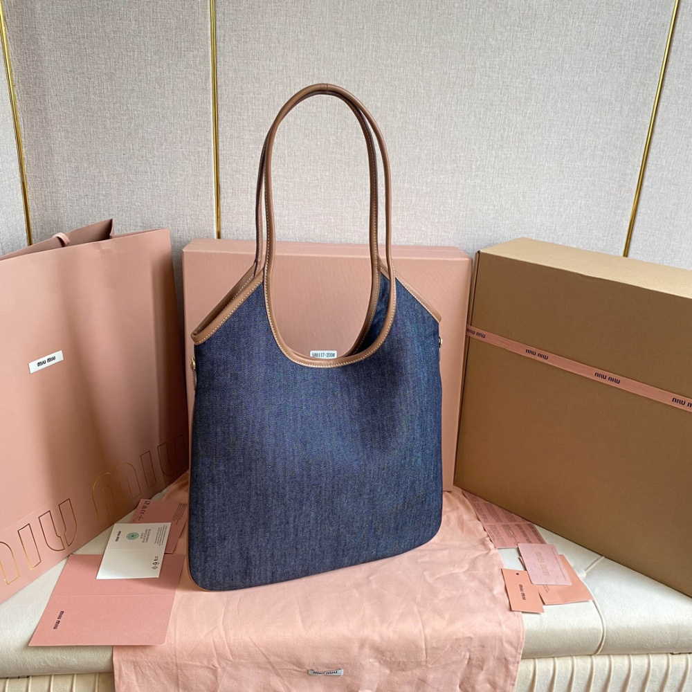 高仿miumiu繆繆*IVY系列5BG231限定款Tote包牛仔布免檢版