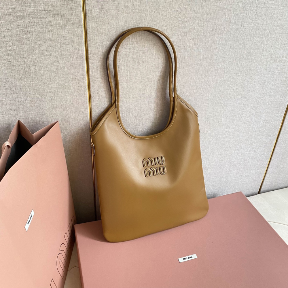 高仿miumiu繆繆*IVY系列5BG231限定款Tote包焦糖色免檢版