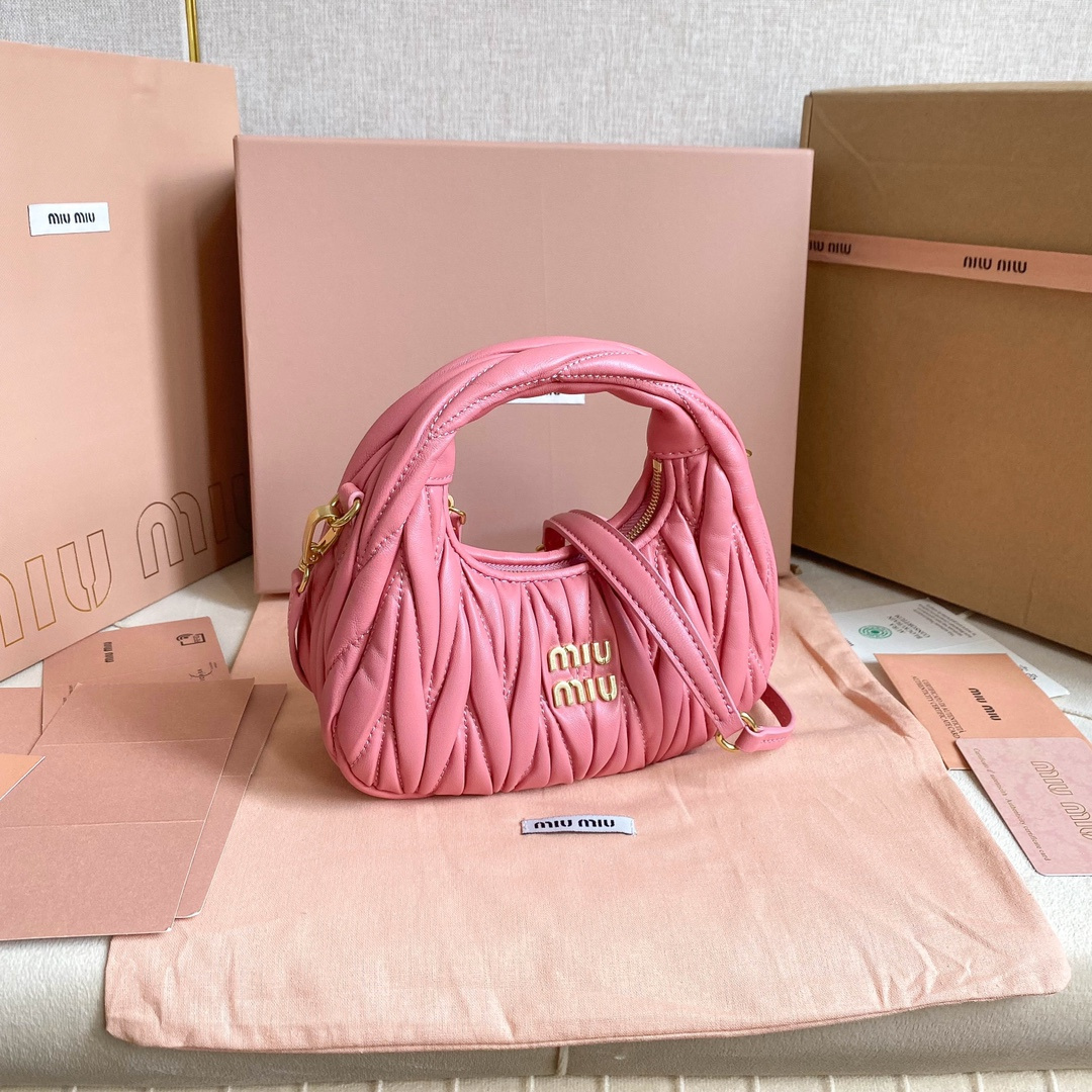 高仿miumiu繆繆*5BP078Mini單肩包海棠粉免檢版