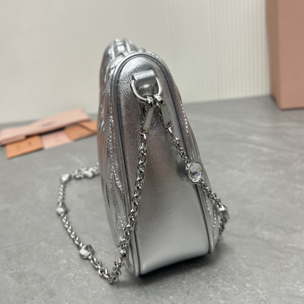 高仿miumiu繆繆*5BH211單肩包銀色水晶鏈免檢版