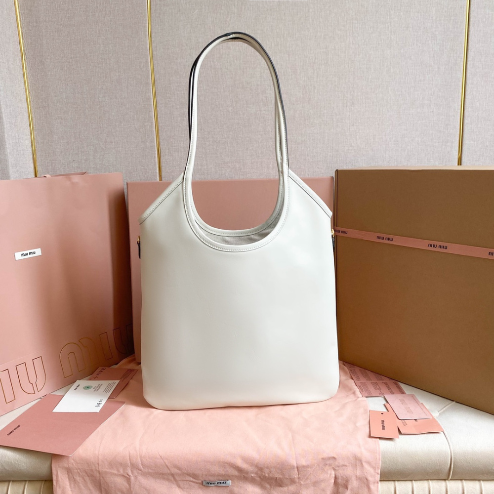 高仿miumiu繆繆*IVY系列5BG231限定款Tote包白色免檢版