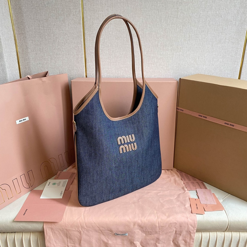 高仿miumiu繆繆*IVY系列5BG231限定款Tote包牛仔布免檢版