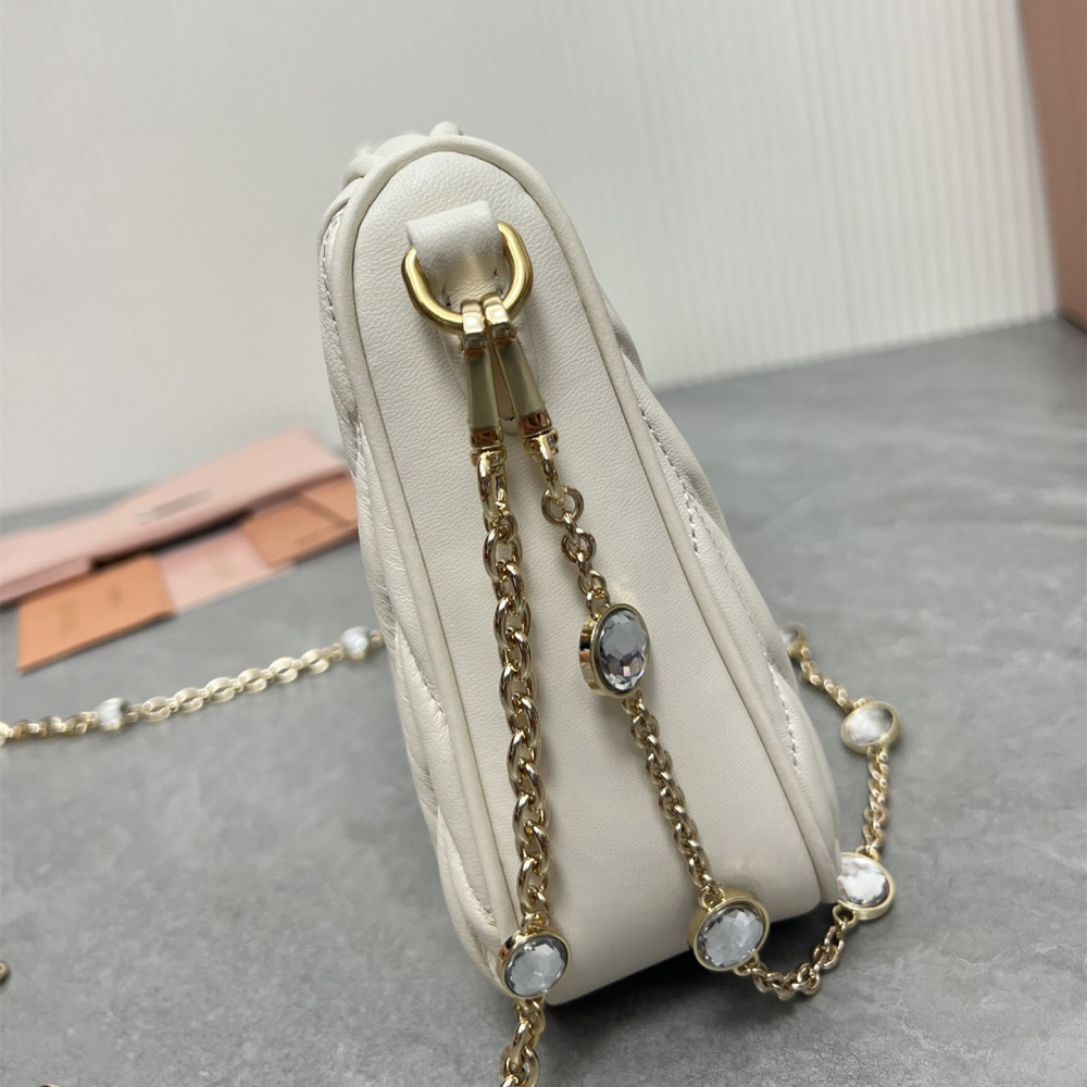 高仿miumiu繆繆*5BH211單肩包白色水晶鏈免檢版