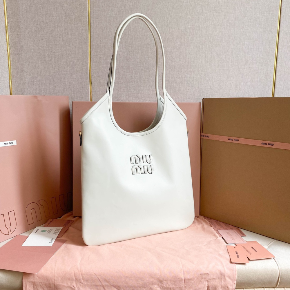 高仿miumiu繆繆*IVY系列5BG231限定款Tote包白色免檢版
