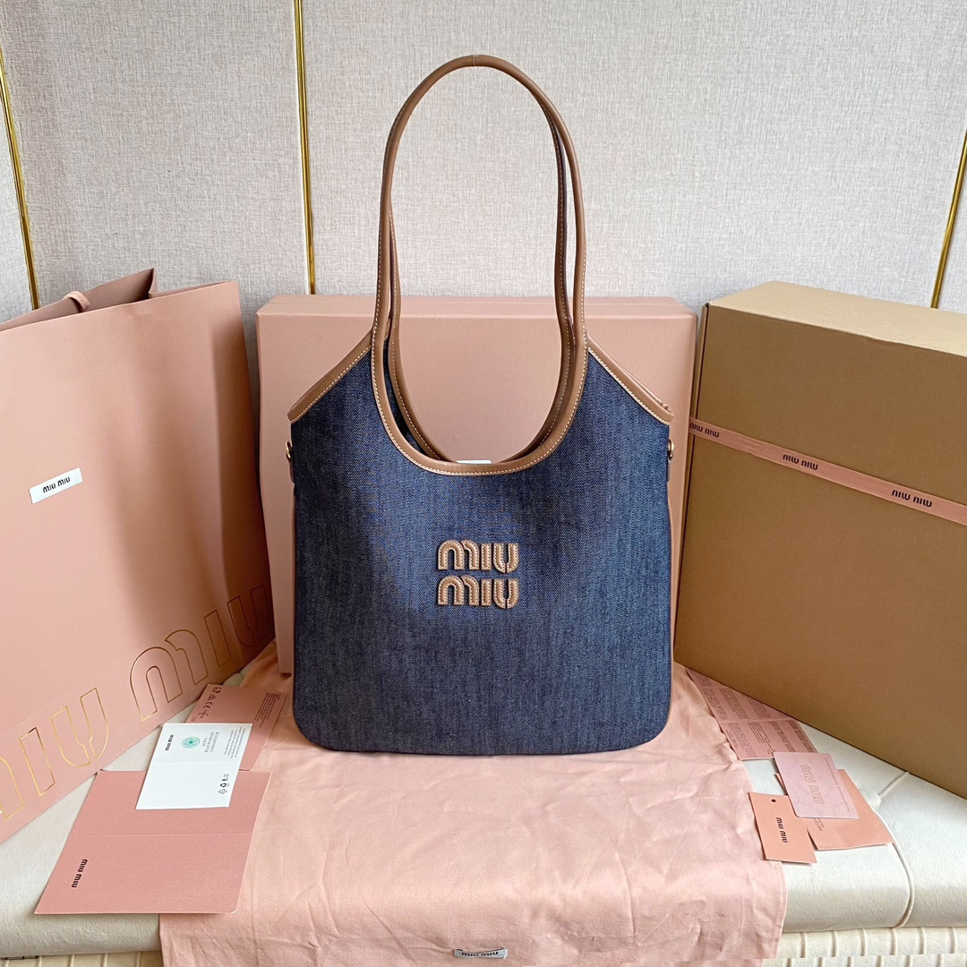 高仿miumiu繆繆*IVY系列5BG231限定款Tote包牛仔布免檢版