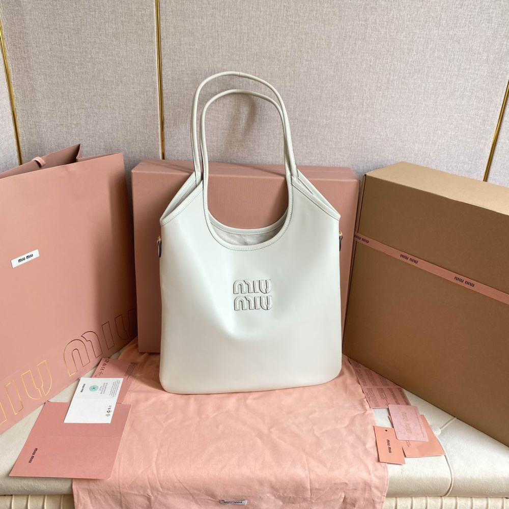 高仿miumiu繆繆*IVY系列5BG231限定款Tote包白色免檢版