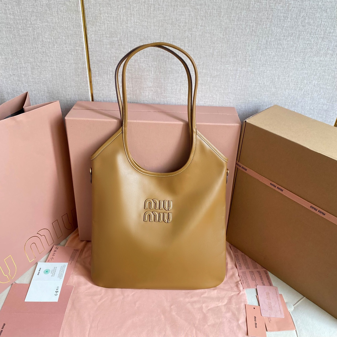 高仿miumiu繆繆*IVY系列5BG231限定款Tote包焦糖色免檢版