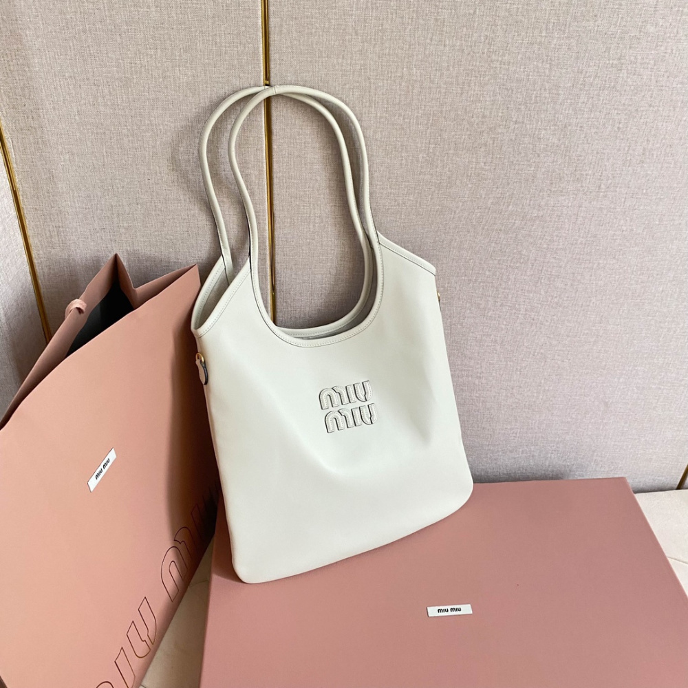 高仿miumiu繆繆*IVY系列5BG231限定款Tote包白色免檢版