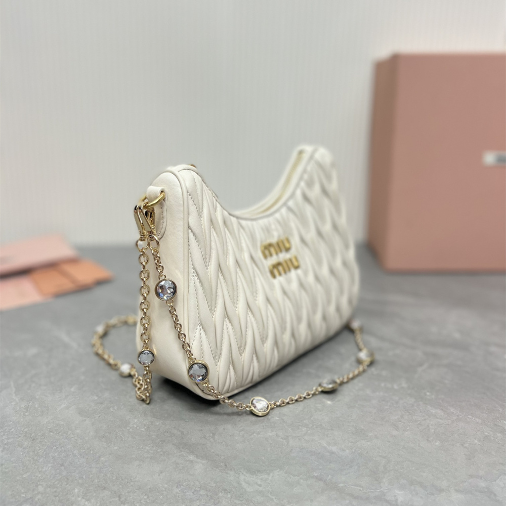 高仿miumiu繆繆*5BH211單肩包白色水晶鏈免檢版