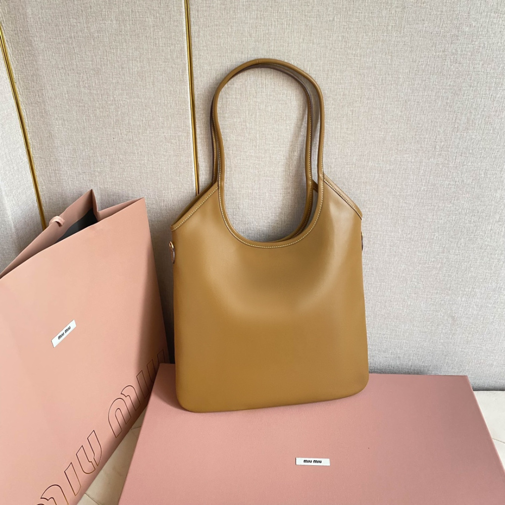 高仿miumiu繆繆*IVY系列5BG231限定款Tote包焦糖色免檢版