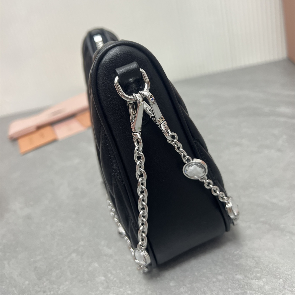 高仿miumiu繆繆*5BH211單肩包黑色水晶鏈免檢版