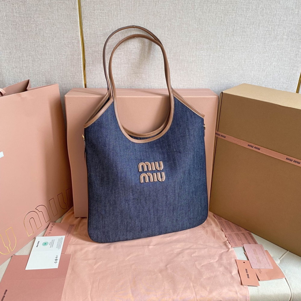 高仿miumiu繆繆*IVY系列5BG231限定款Tote包牛仔布免檢版