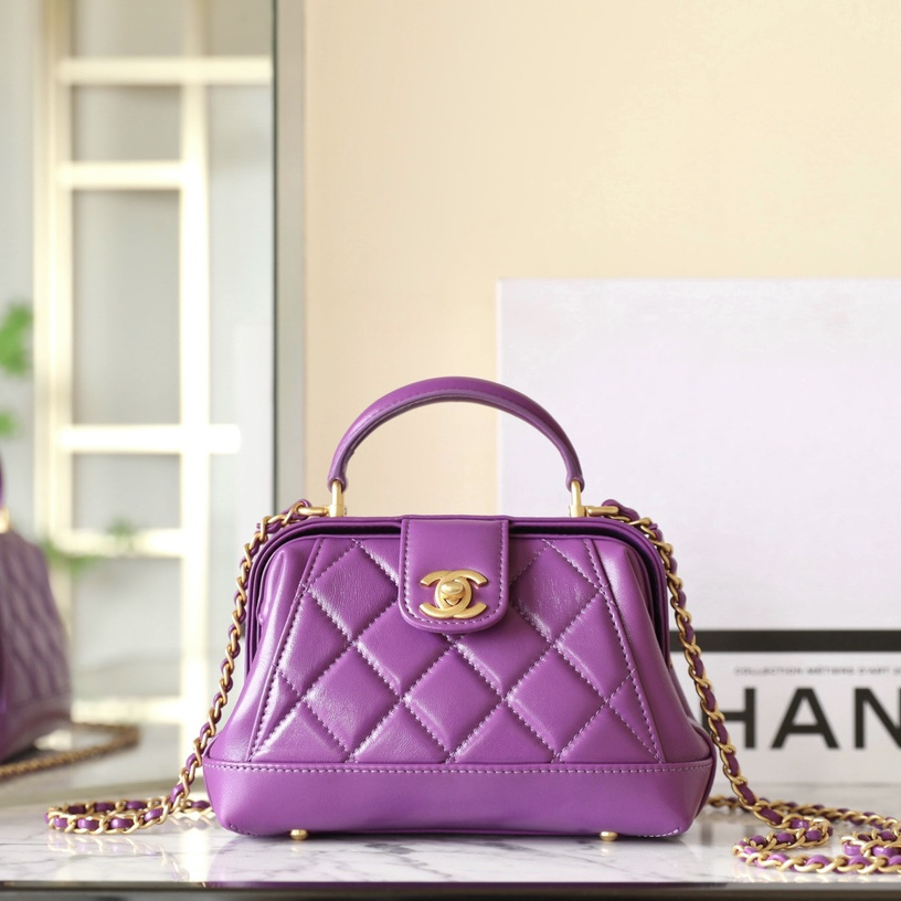 高仿Chanel*24A系列AS4958拋光小羊皮單肩包紫色免檢版