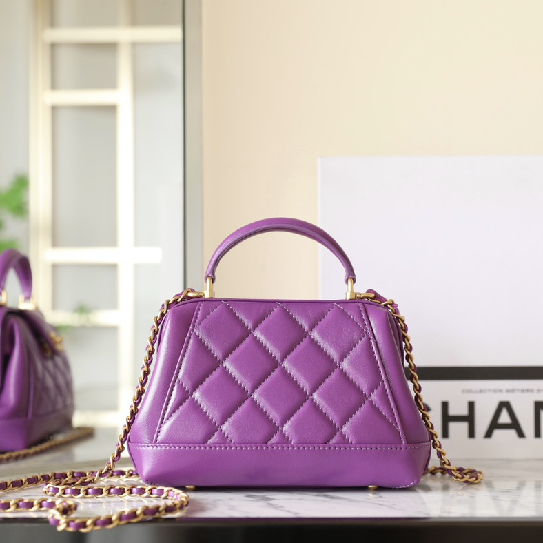 高仿Chanel*24A系列AS4958拋光小羊皮單肩包紫色免檢版