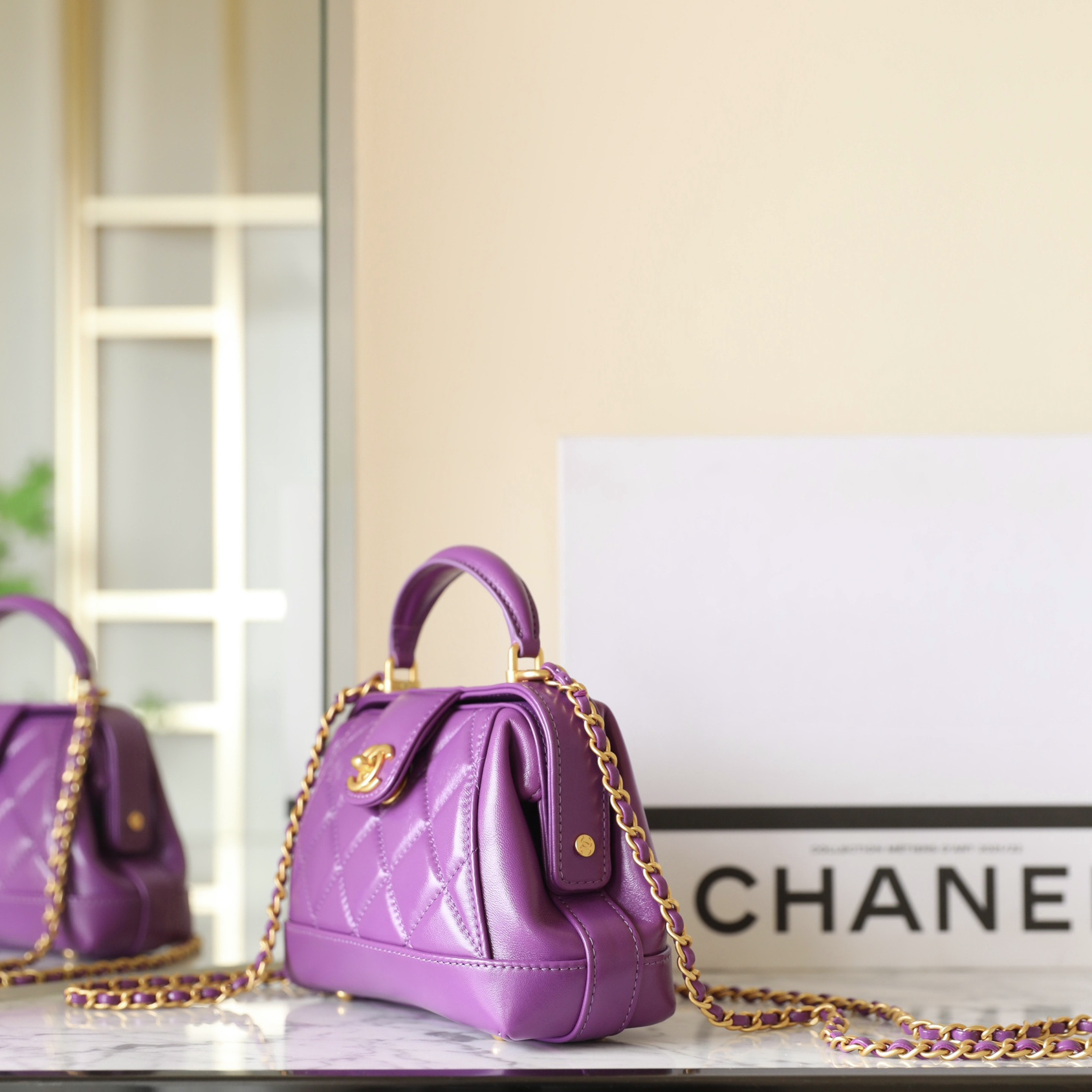 高仿Chanel*24A系列AS4958拋光小羊皮單肩包紫色免檢版