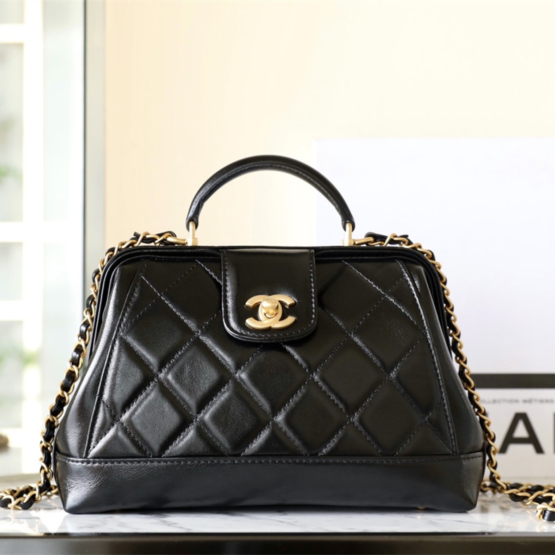 高仿Chanel*24A系列AS5058拋光小羊皮單肩包黑色免檢版
