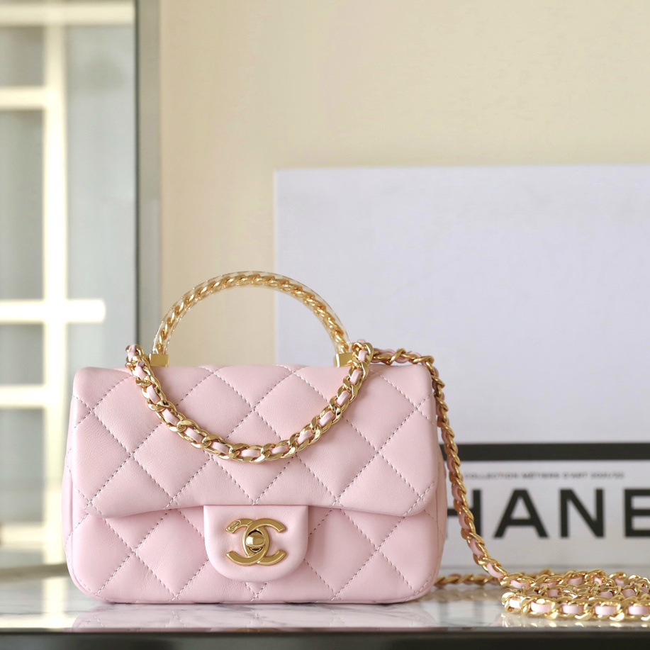 高仿Chanel*24S系列AS4847小羊皮粉色單肩包免檢版