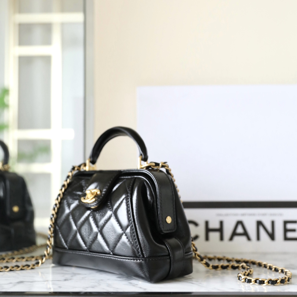 高仿Chanel*24A系列AS4958拋光小羊皮單肩包黑色免檢版