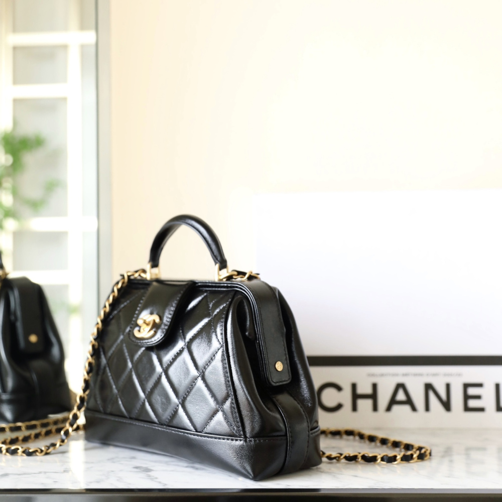 高仿Chanel*24A系列AS5058拋光小羊皮單肩包黑色免檢版