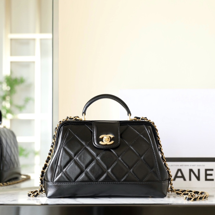 高仿Chanel*24A系列AS5058拋光小羊皮單肩包黑色免檢版