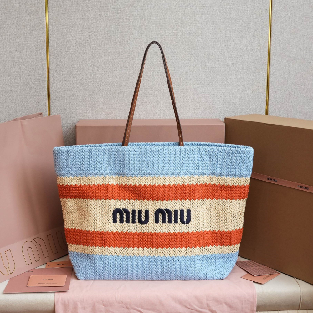 高仿miumiu*5BG228拼色LOGO手提包拼藍色免檢版