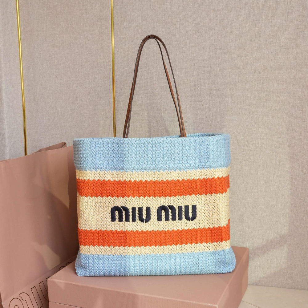 高仿miumiu*5BG228拼色LOGO手提包拼藍色免檢版
